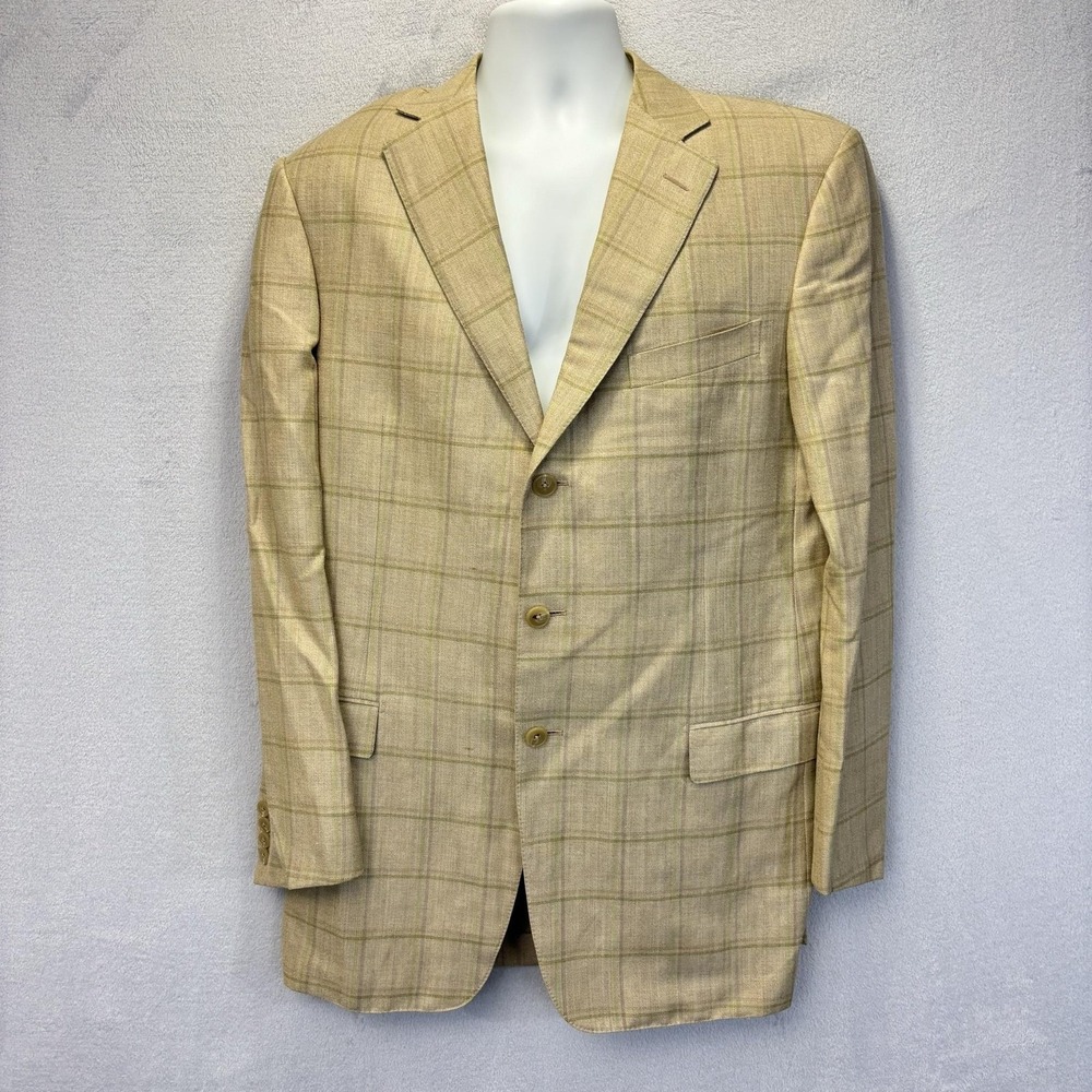 Ermenegildo Zegna Bergdorf Goodman Wool Linen Blazer Mens‎ US 44L Plaid Luxury